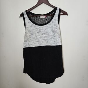 SO Tank Top Black Gray Marled Sleeveless Mesh Scoopneck Neutral Colorblock